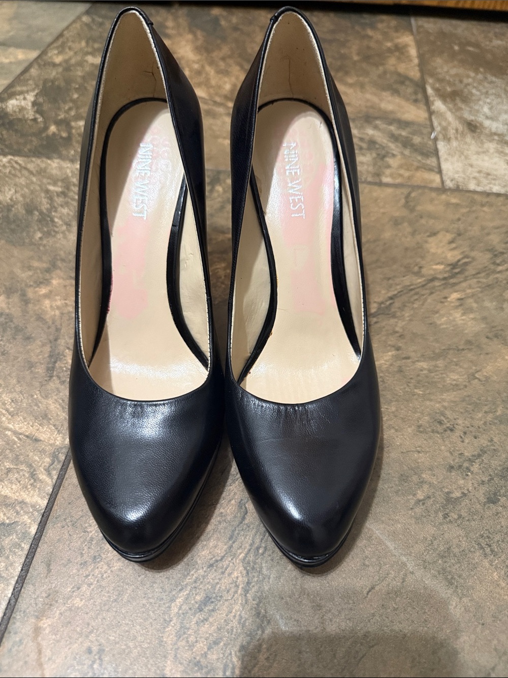 Nine West Black Leather Pointed Toe High Heels